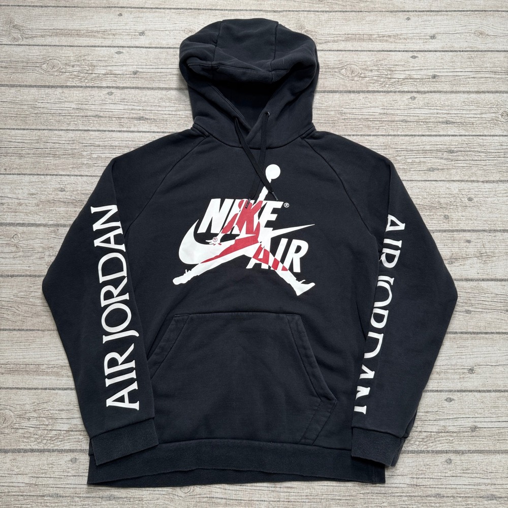 Nike Air Jordan Hoodie Men's Large Black Fleece Jumpman Logo Pullover Sportswear